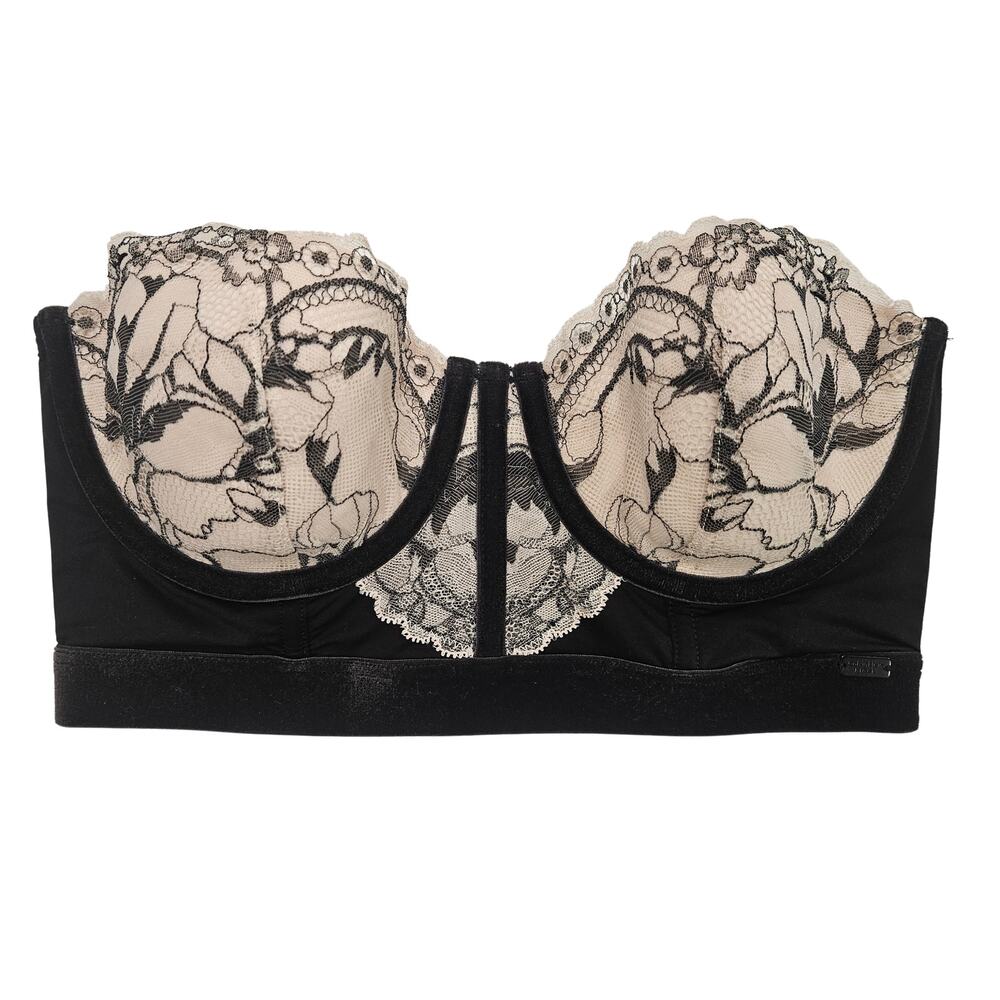 Calvin Klein Black Tag Lace Demi Bra Womens Size 32C Balconette Cream Nude Mesh